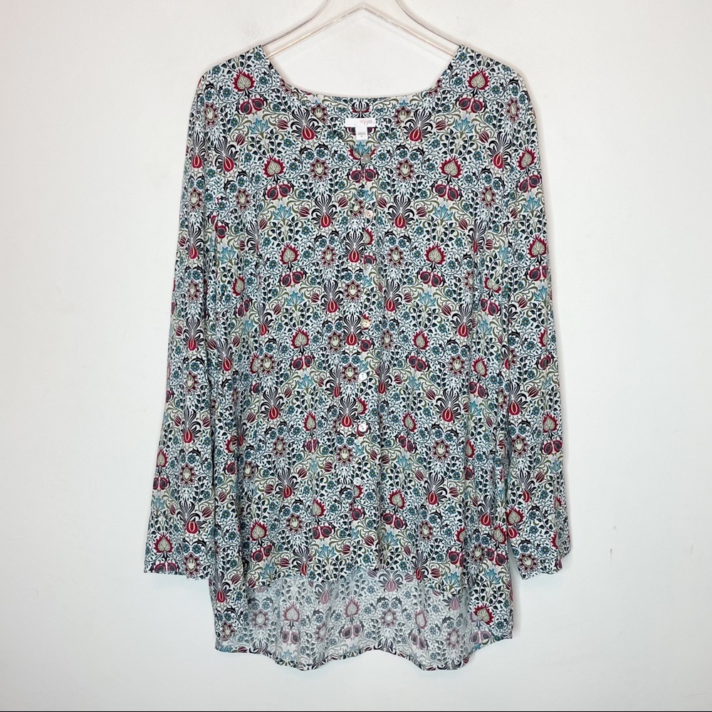 J. Jill Women's Multicolored Paisley and Floral Print Blouse XL